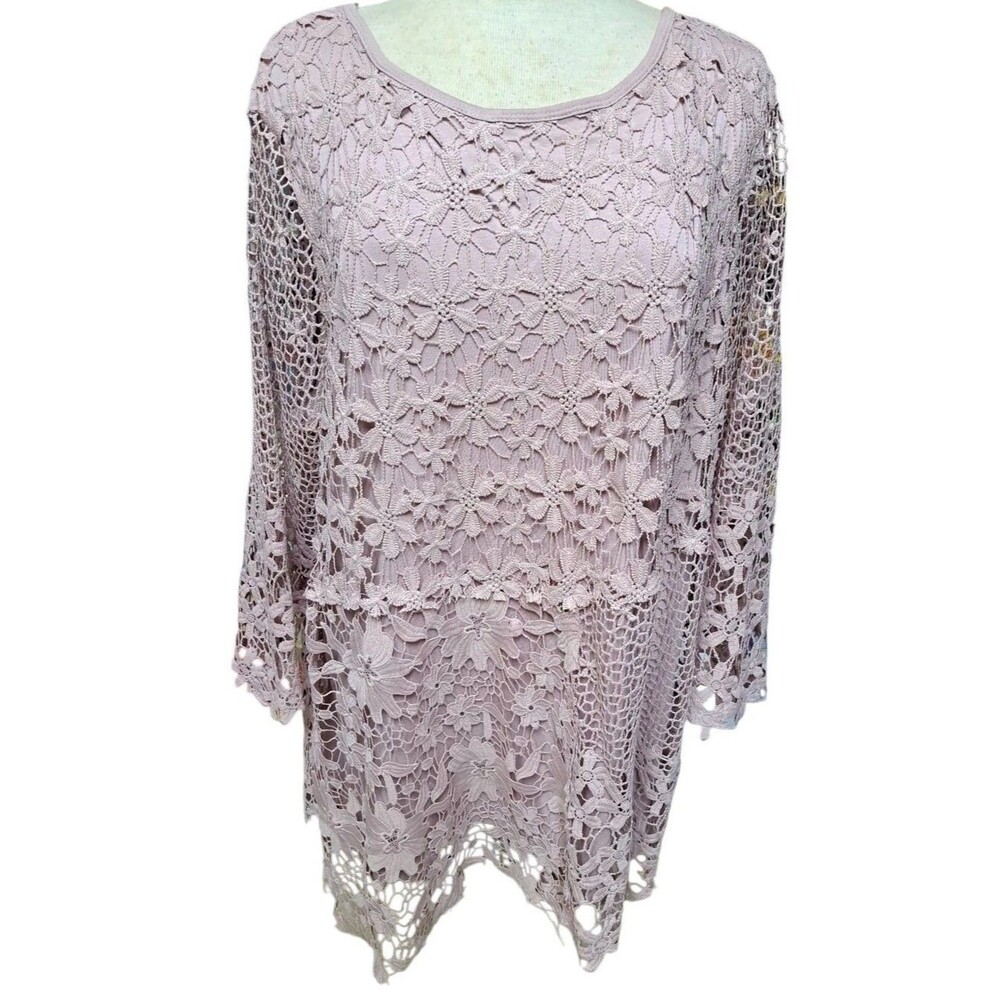 Ali Miles Tunic Top Blush Pink Floral Lace Boho Luxurious Artsy Retro
